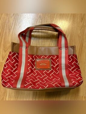 Tommy Hilfiger Red & Tan Tote Bag with faux leather trim